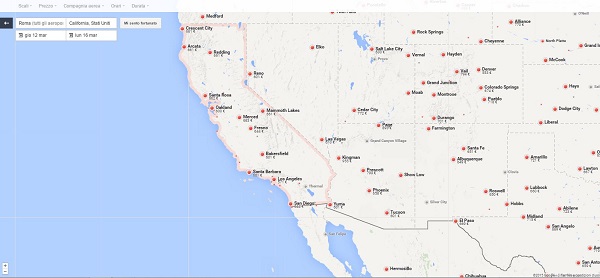 Ricerca per area geografica di Google Flight Search
